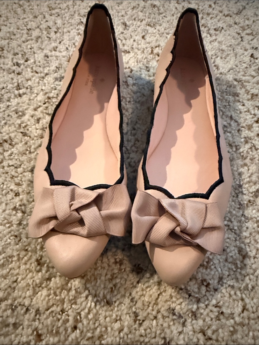 Kate Spade Bow-Accent Scalloped Ballet Flats in Nude